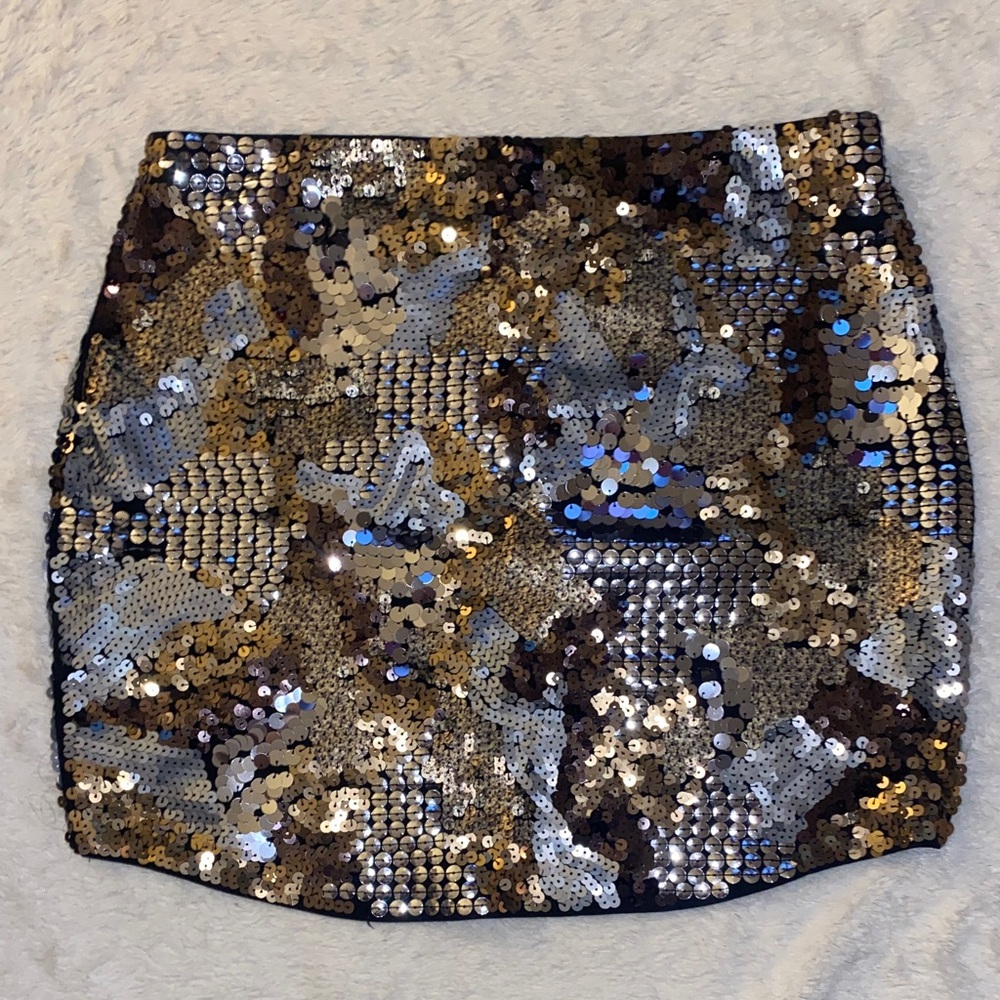 Express Stretchy Sequin Mini Skirt - Gold and Silver
